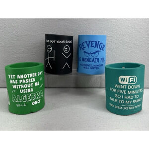 VTG Lot 4 Foam Can Coozies Funny Novelty Sayings 12oz Beer Soda